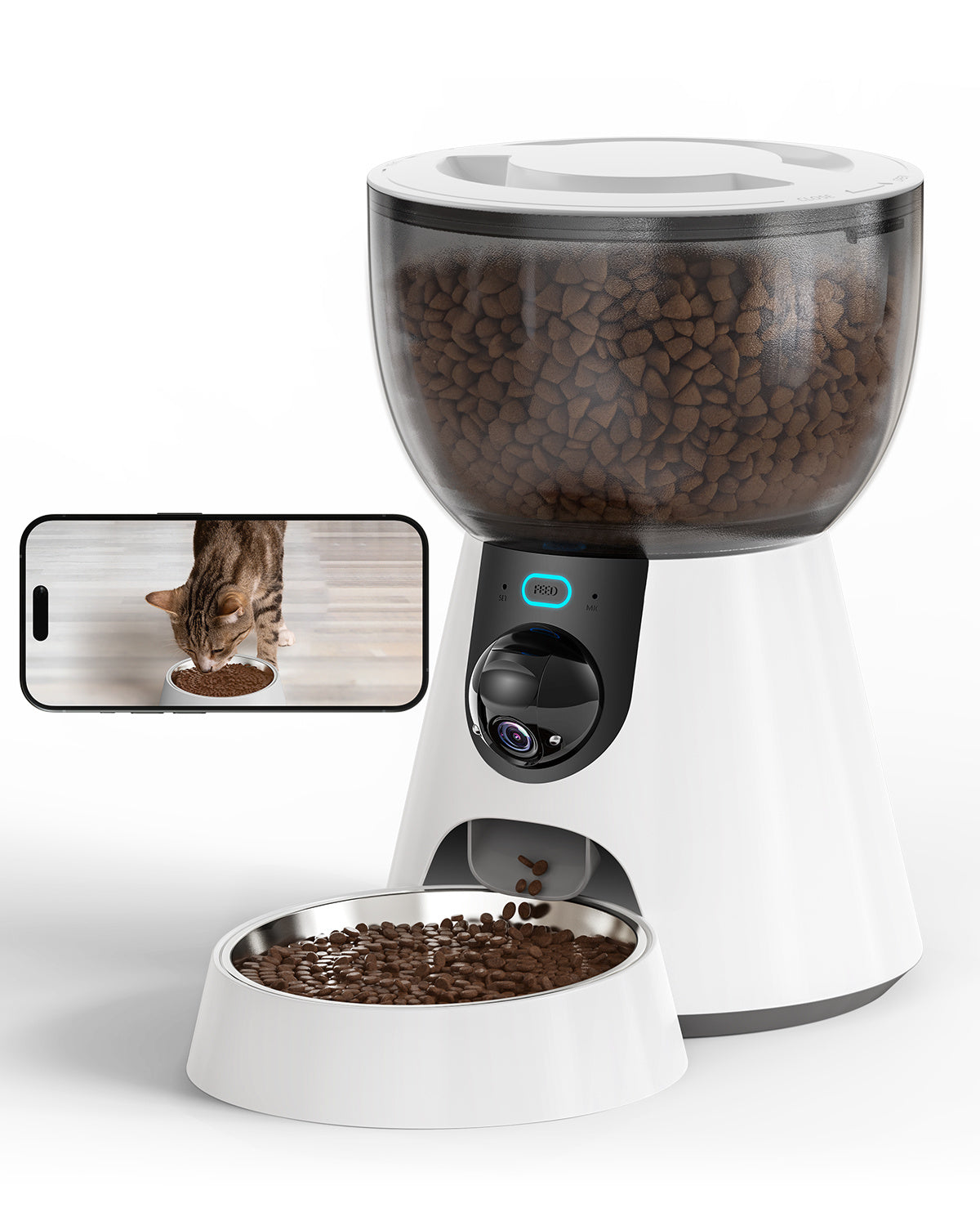 Automatic Cat Feeder with 1080P HD Camera, Night Vision, 5G WiFi, 2-Way Audio & 10s Voice Recorder – Low Food & Blockage Alerts