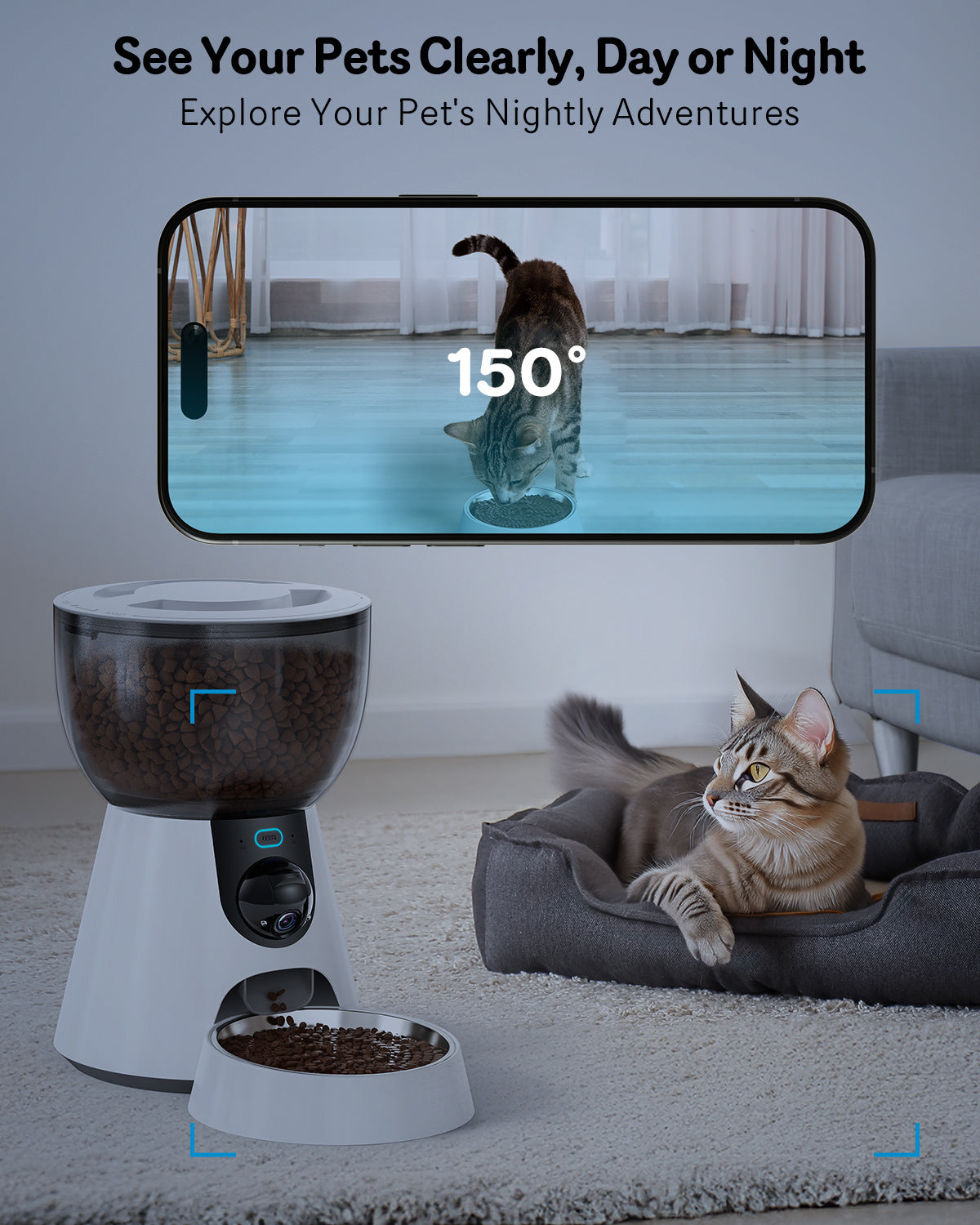 Automatic Cat Feeder with 1080P HD Camera, Night Vision, 5G WiFi, 2-Way Audio & 10s Voice Recorder – Low Food & Blockage Alerts